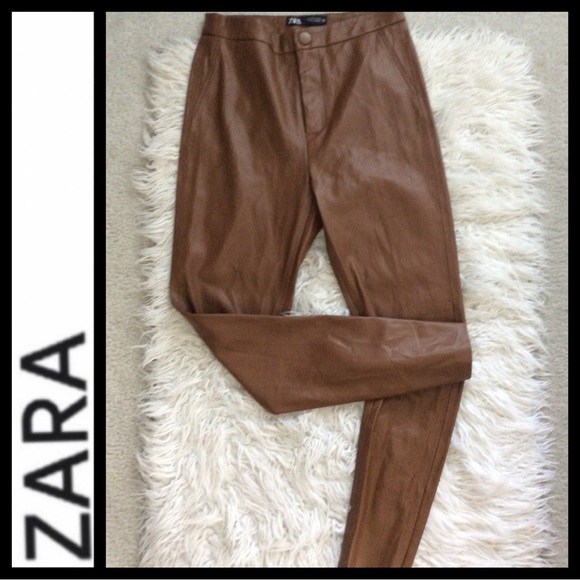 Zara High Rise Camel Faux Leather Pants - Picture 7 of 10